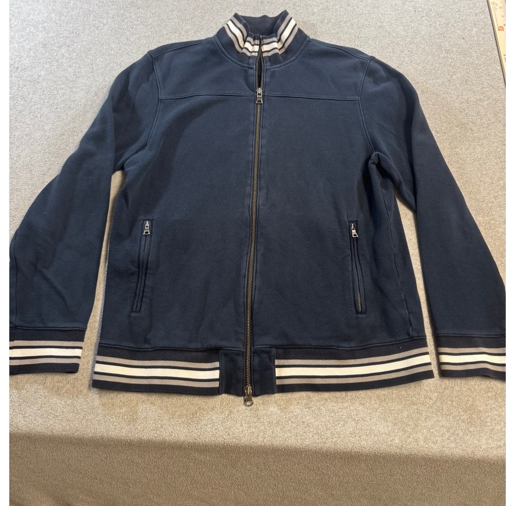 Banana Republic Full Zip Jacket Mens L Navy Blue Excellent Striped Pique Track